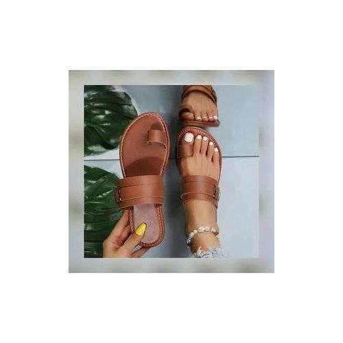 Ladies Casual Flat Slippers-brown