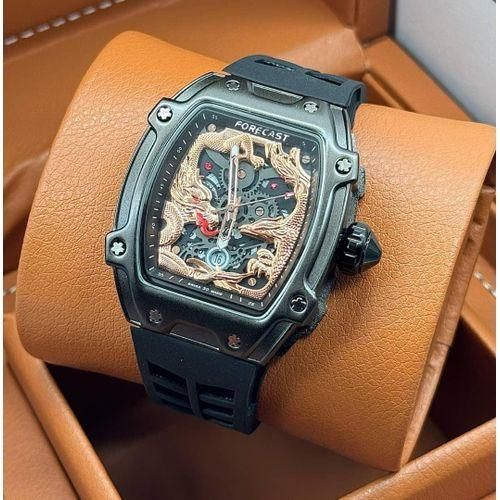 Long Lasting/Non Fading Sophisticated Studded Rubber Black Wristwatch