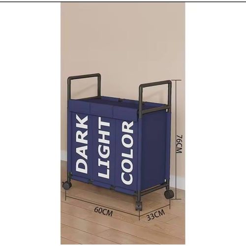 Fabric Dirty Clothes Storage Basket Laundry 3 Section. WITH WHEELS