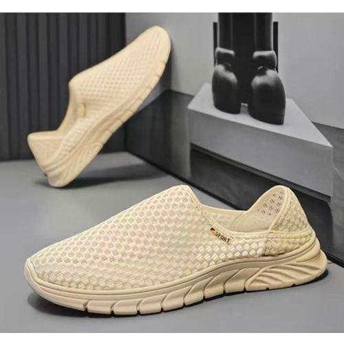 Breathable perforated mesh with honeycomb-style texture Slip-on casual sneaker