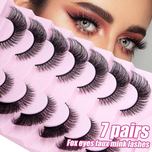 7 Pairs False Eyelashes, Black Natural Thick Curly Wispy Lashes