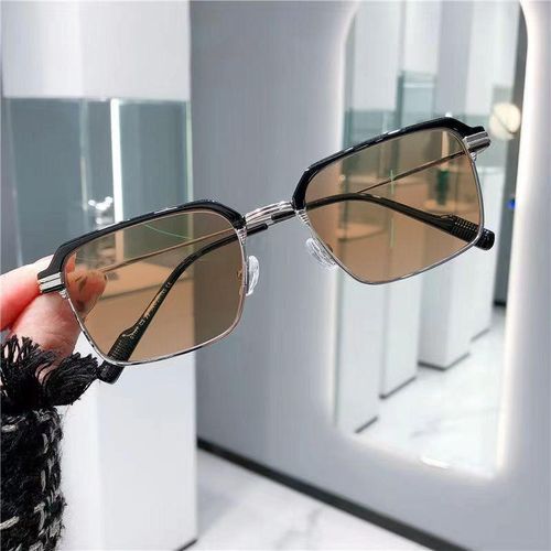 Anti-Blue Light Glasses - Black & Silver Frame (Photochromic Brown Lens)