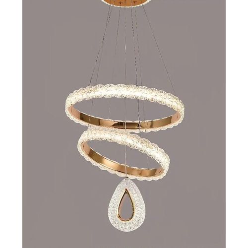 Modern Gold & Crystal Ring Chandelier with Teardrop Pendant