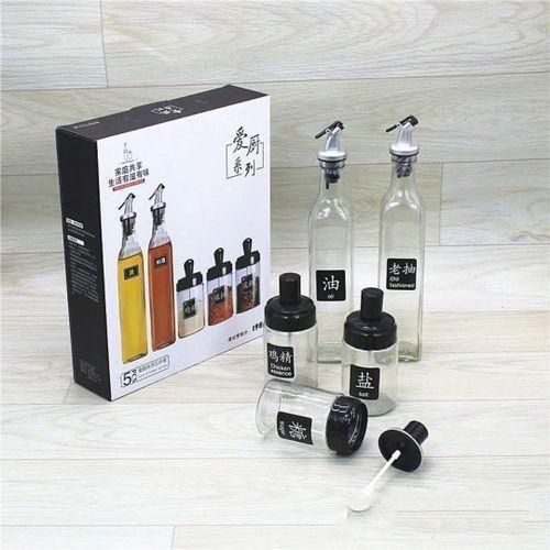 5in1 oil bottle set with spice jars Applicator Bottle Mist Hair Water And Oil Spray Bottle For Cooking, Cleaning, Hair