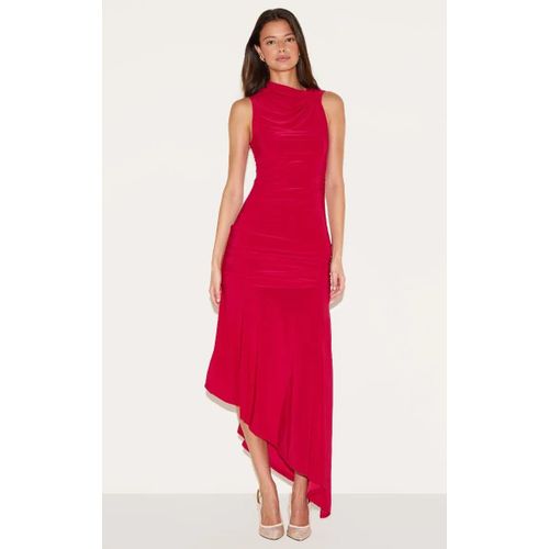 Double Layer Slinky Asymmetrical Ruched Midaxi Dress