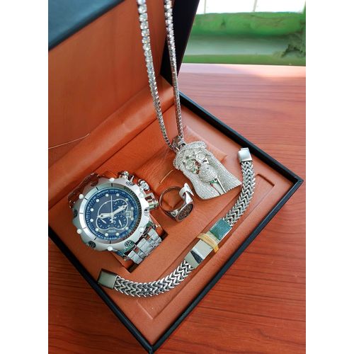 First Classic Fashion & Stylish Rugged Men Wrist Watch + Jagged Necklace,Ring & Bracelet