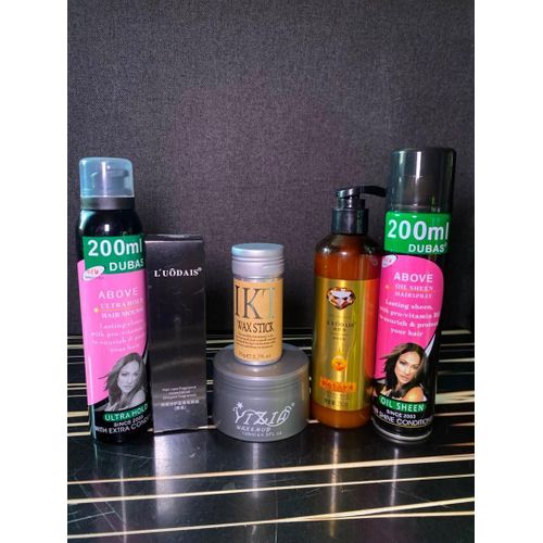Oil Sheen Hair Spray + Hair Mousse + L'Uodais Hair Repair Oil Serum + Curl Keeper Spray + Wax Stick + Edge Control