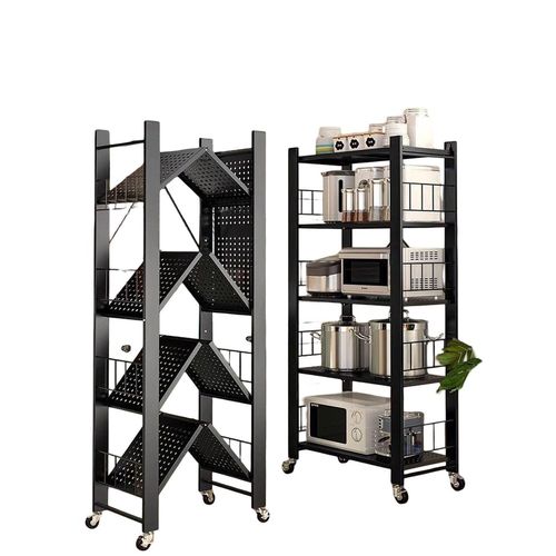 5-Tier Foldable Metal Kitchen Storage Rack ( 28 inches Wide × 13 inches Deep × 66 inches High )