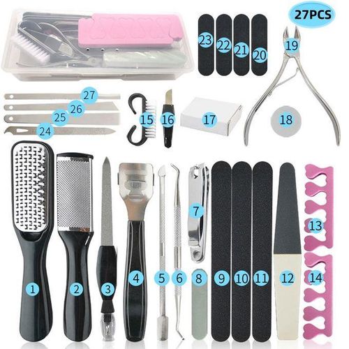 27 Piece Pedicure Tool Set,Dead Skin Removal, Nail Clippers & Buffers,Tools for Cleaning and Repairing Cracked Feet
