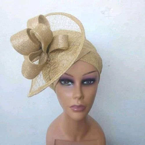 Turban Cap With Fascinator - Gold