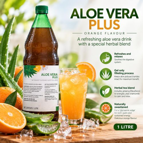 Aloe Vera Plus Orange – 1 Litre Refreshing Aloe Vera Drink with Ginseng & Chamomile