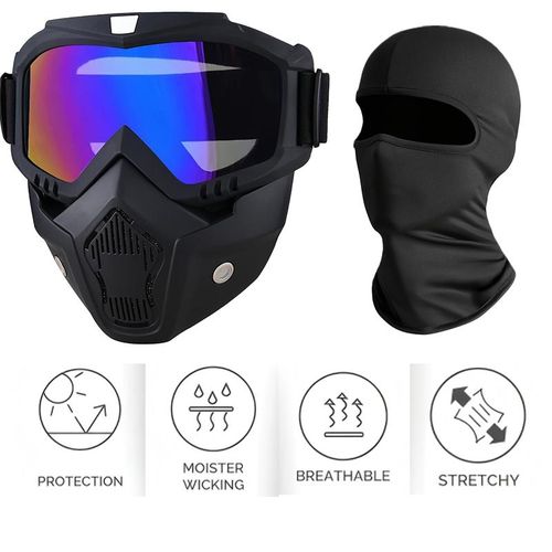 2 Pieces Motorcycle Riding Full Face Mask Balaclava with Detachable Goggles for Dust Protection