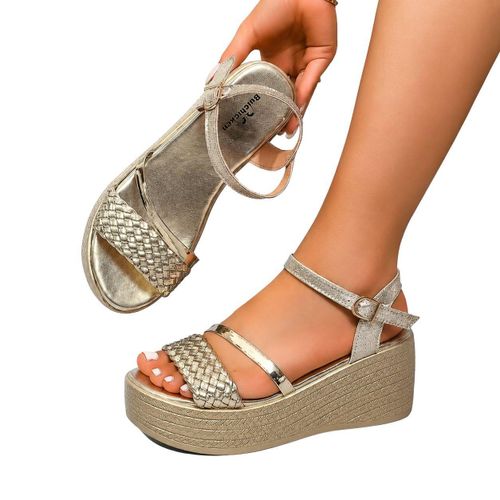 Women's Metallic Platform Wedge Sandals with Ankle StrapProduct Title (SEO Optimized)