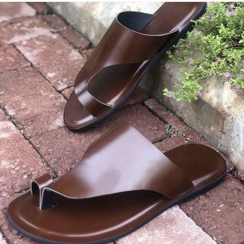 Premium Leather Men's Pam Slippers Slide - Brown