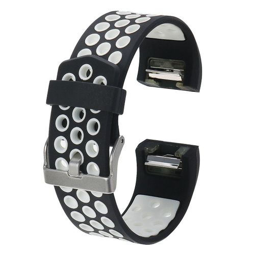 Black & White Two-Tone Silicone Replacement Sport Band Compatible with Charge 2, Breathable Multi-Hole Waterproof Strap, Stainless Steel Buckle