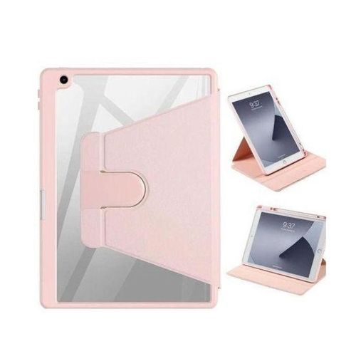 iPad 7th/ 8th/ 9th generation 10.2 inch Rotation transparent back leather Case with pen space - pink