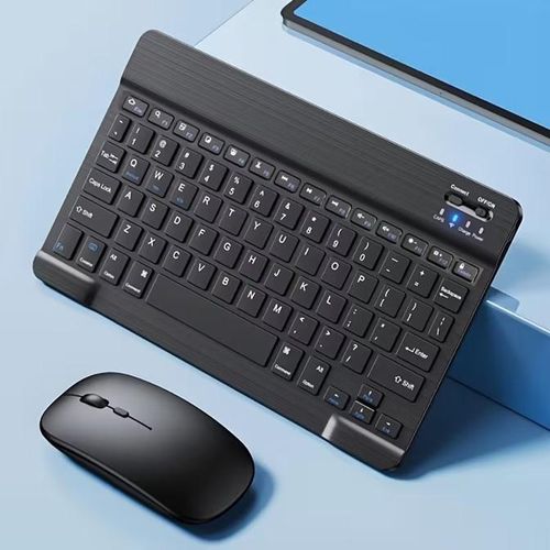 WI-FI+Rechargeable Wireless Keyboard and mouse KIT - Compatible with MacBook, iPad, Laptops, Windows, iOS, and Android Systems, 78-Key Compact, Rechargeable, Silent Click, Portable Design, USB Charging via Type-C Port, 10-inch BT Keyboard - Black