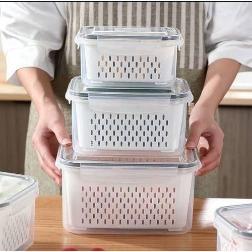 3 PCs Fridge Storage Containers with Drainage Basket