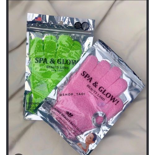 Beauty Land Spa & Glow Exfoliating Bath Glove, a textured mitt designed for skin cleansing and exfoliation