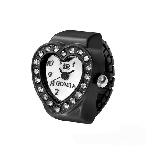 Vintage Golden Ring Watch for Women - Retro Mini Finger Watch, Quartz Movement - BLACK