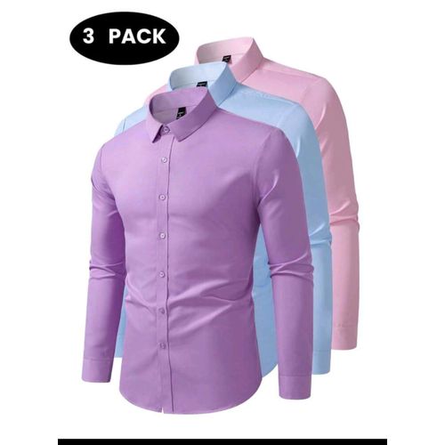 3 In 1 Classy Bundle Official Dress Shirts - Lilac/ Blue & Pink