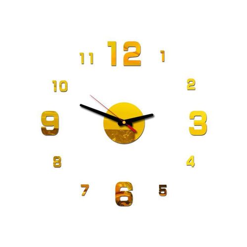 3D Mirror Number Wall Clock Stickers-Gold