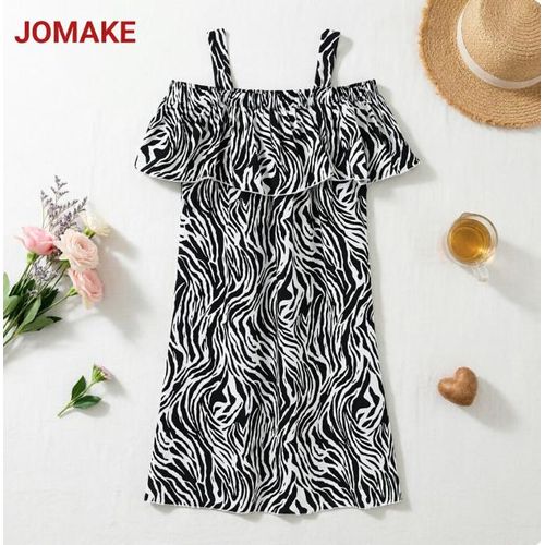 Girl's dress for 2-9 years old, one-shoulder, black and white stripes