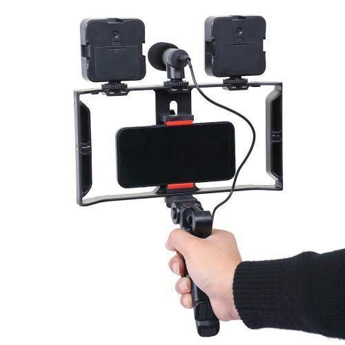 AY-49X Professional Vlogging Kit – All-in-One Smartphone Video Stabilizer Rig with Dual LED Lights & Directional Microphone
