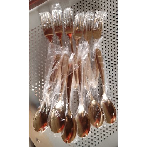 Gold Plated Stainless Steel Spoon Fork - 12Pcs