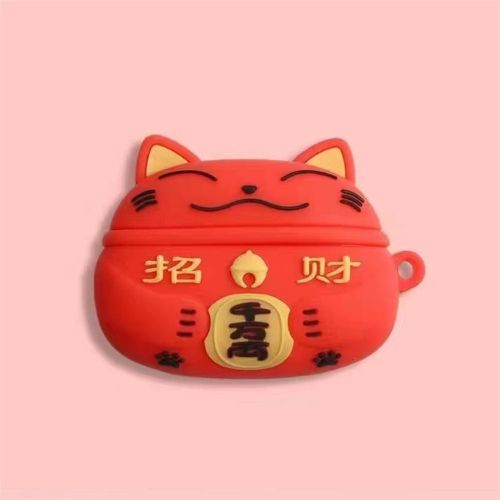 For Apple pod 1-2 Case Cover Cartoon Red Lucky Cat Soft Silicone Earphone Case Casing
