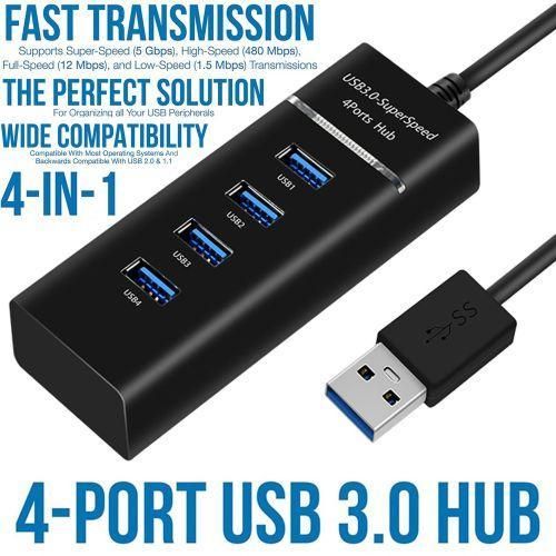 4 Ports USB 3.0 Hub Adapter High Speed Data Transfer