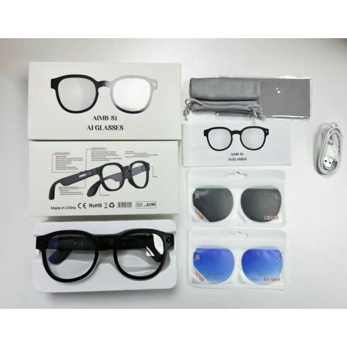 AiMB S1 Smart glass 8MP 4K HD Camera Picture Video AI Translation Voice Assistant Chatgpt ENC Bluetooth Call Music Unisex Glass & 3 lens
