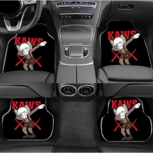 Universal 4-Piece Premium Car Floor Mat Set - Urban Streetwear Graffiti Design (Red/Black)