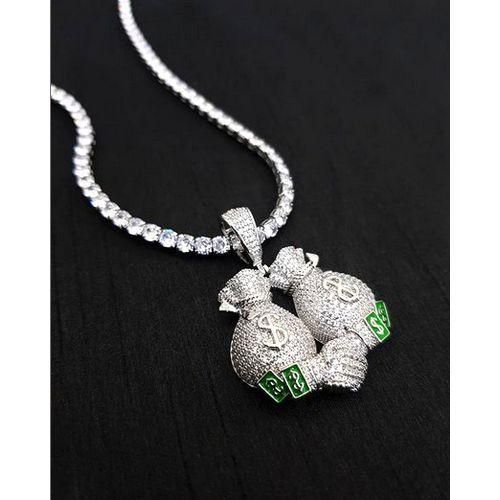 RUGGED ITALIAN DIAMOND STUDDED NECK CHAIN WITH MONEY BAG PENDANT