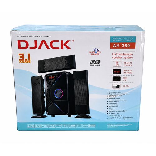 Advanced DJACK AK-360 Bluetooth Home Theater Multimedia Speaker System – 3.1 Channel, USB/SD/FM Radio, Remote Control