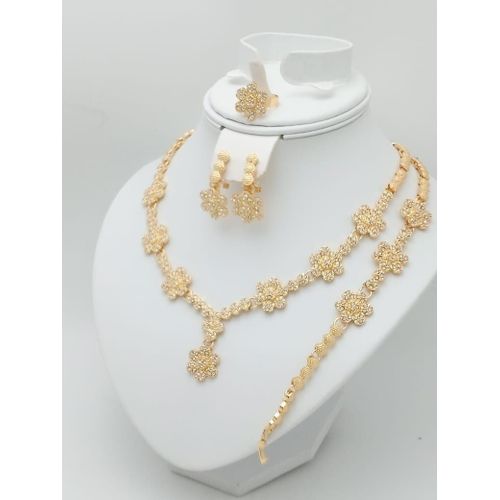 Elegant Gold Necklace, Bracelet, Ear Ring And Ring For Women
