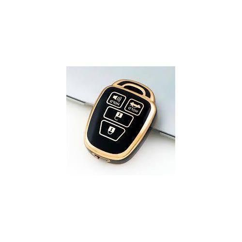 4 Buttons Black&Gold Edge TPU Car KeyShell Fob Cover for Toyota Corolla Camry Prado Highlander