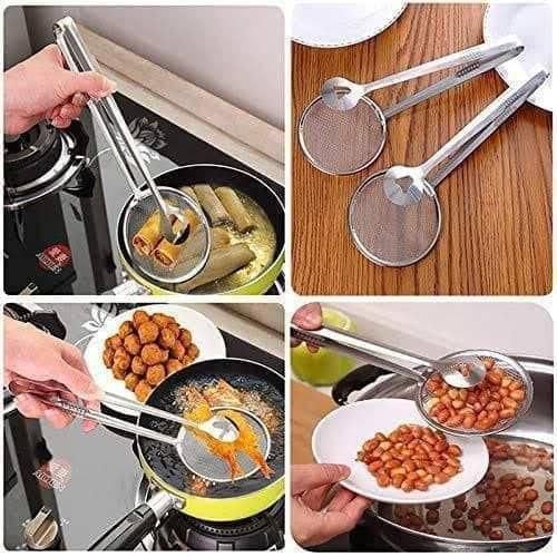 Stainless Steel Food Tongs Strainer Kitchen Cooking Serving Tool