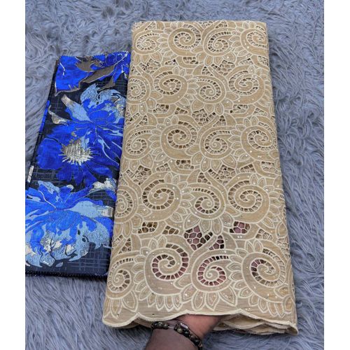 Embroidered Sequin Lace Fabric Gold Paisley Design for Asoebi & Occasion Wear. Gold guipure cord 5yards. No gele