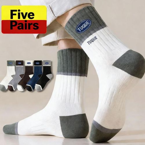 Men's Athletic Crew Socks, Breathable & Deodorant, Skin-Friendly Comfort Fabric, Striped Color-Block for Sports & Daily Wear – 5-Pack