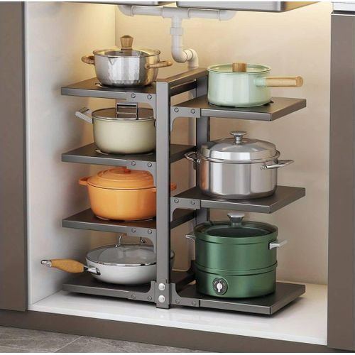 Multi-tier kitchen pot and pan storage rack