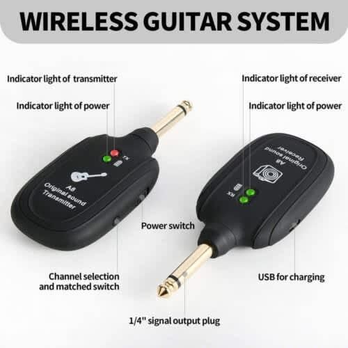 Guitar Bass Wireless System Transmitter Receiver With Built In Rechargeable Battery
