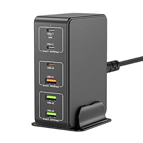 120W 6-Port Desktop Charging Station - Fast USB-C PD 65W & QC 3.0 Multi-Port Charger Hub