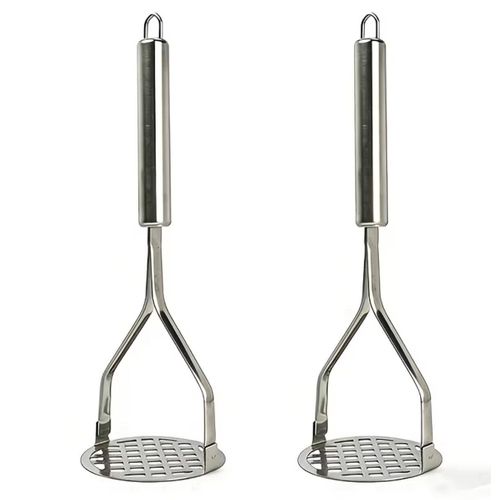 Potato Masher with Evenly Distributed Round Holes for Thorough and Quick Mashing Features an Enlarged Pressing Plate and Reinforced Clasp Design for Extra Sturdiness. Made of High-quality, Heat-resistant Material That Won't Corrode or Rust.