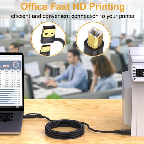 2Meter- 2-in-1 USB Printer Cable with USB C/USB 2.0 USB-A Male to USB-B