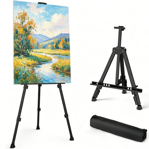 Aluminum Adjustable Easel Stand, for Artists and Display, Provides Stable Support for Paintings and Canvases, 1.6 Meters Height with Carry Bag