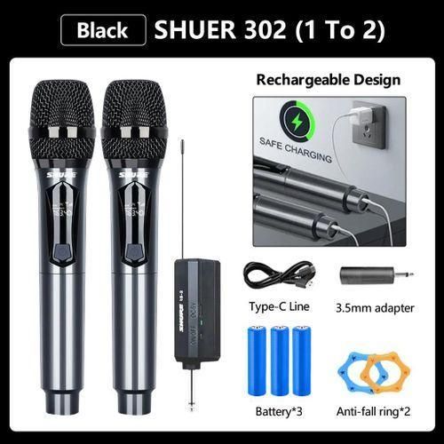 Dual Wireless Microphone System with Receiver, Handheld Dynamic Mic Set, Long Range, Compatible with Speakers for Karaoke, Party, Church, Wedding, Party, Outdoor Events. ( Shure302 Mic )