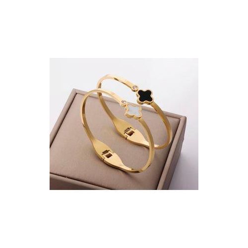 Fresh Four-Leaf Clover Women'S Stainless Steel Bangle Bracelet Easy Elegant Jewelry Gift