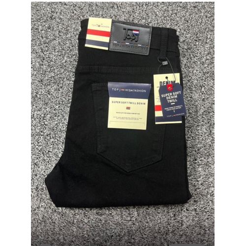 Men’s Classic Plain Black Denim Jeans – Premium Slim Fit Casual Trouser