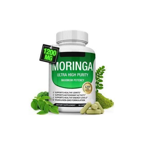 Moringa Capsules 1200mg – Ultra High Purity Superfood Supplement for Energy, Immunity, Digestion, Skin & Hair - Vegan Antioxidant Herbal Formula (90 Capsules) For Men and Women Adults White